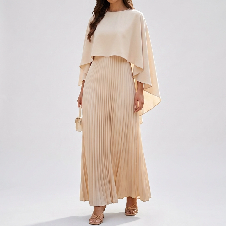 Abito Maxi Plissettato a Manica Batwing