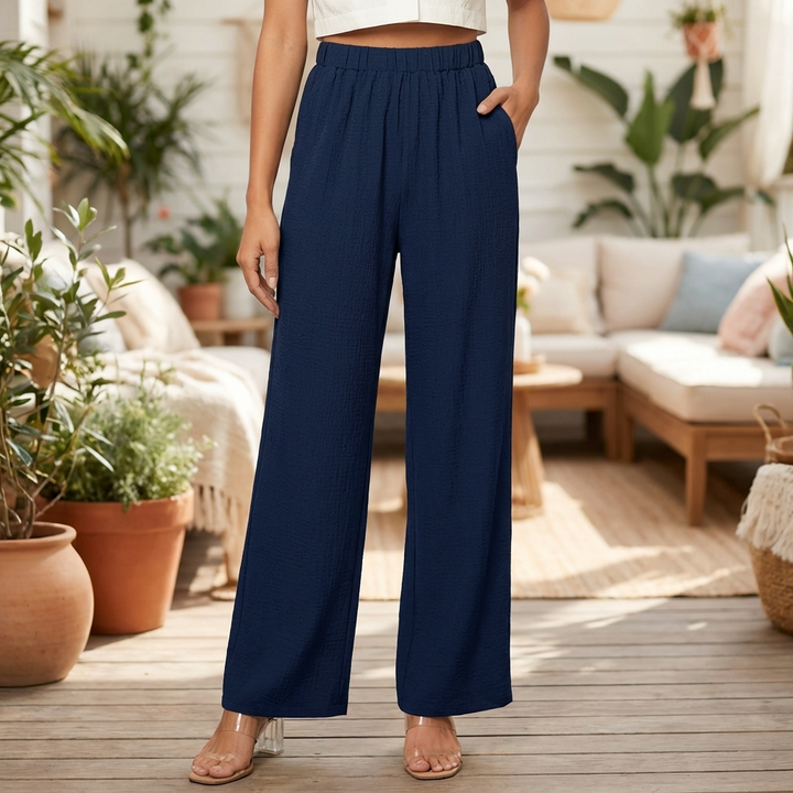 Pantaloni Dritti da Donna con Vita Elastica