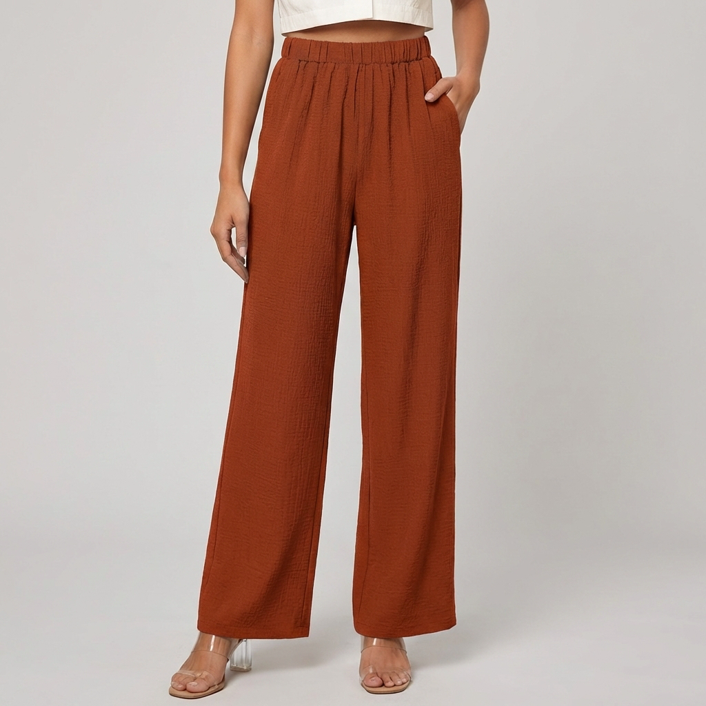 Pantaloni Dritti da Donna con Vita Elastica