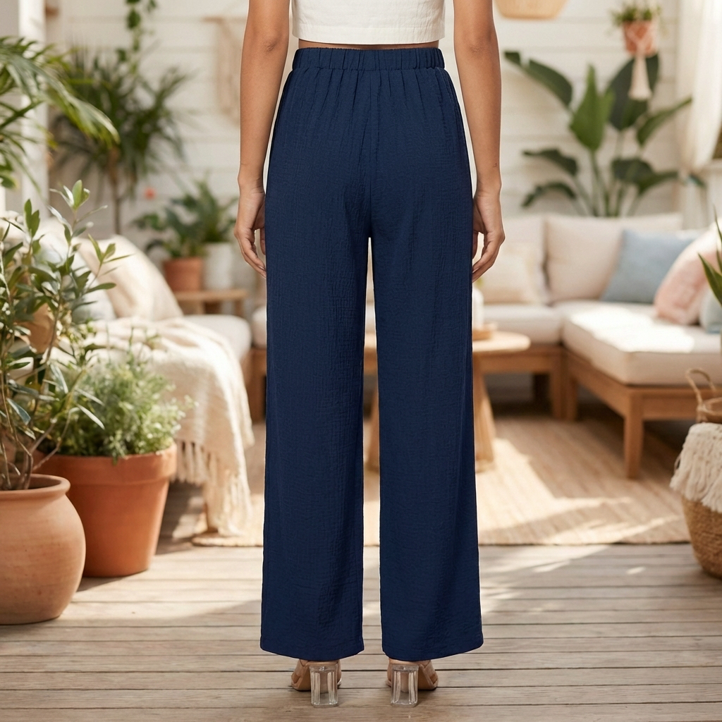 Pantaloni Dritti da Donna con Vita Elastica