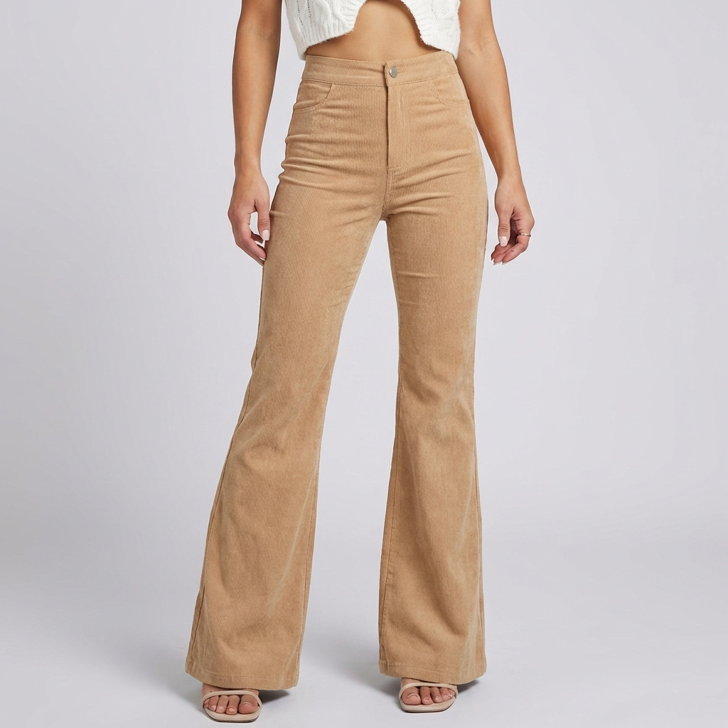 Pantaloni a Zampa in Corduroy Trendy per Donna