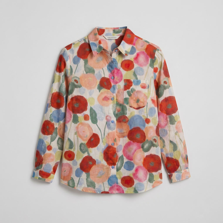 Camicia Bottoni Floreale Cartoon per Donna