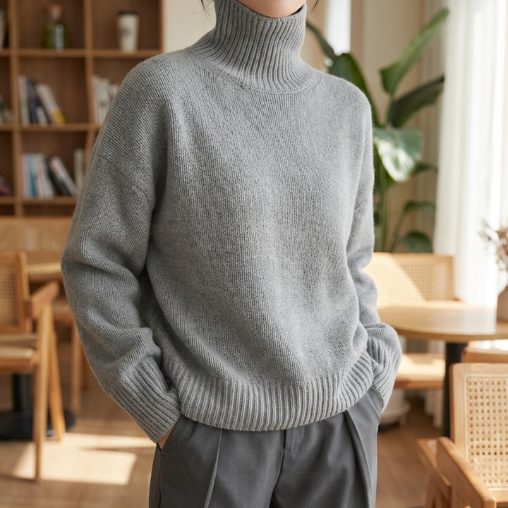 Pullover in Lana Fine Spesso con Collo Alto per Donne
