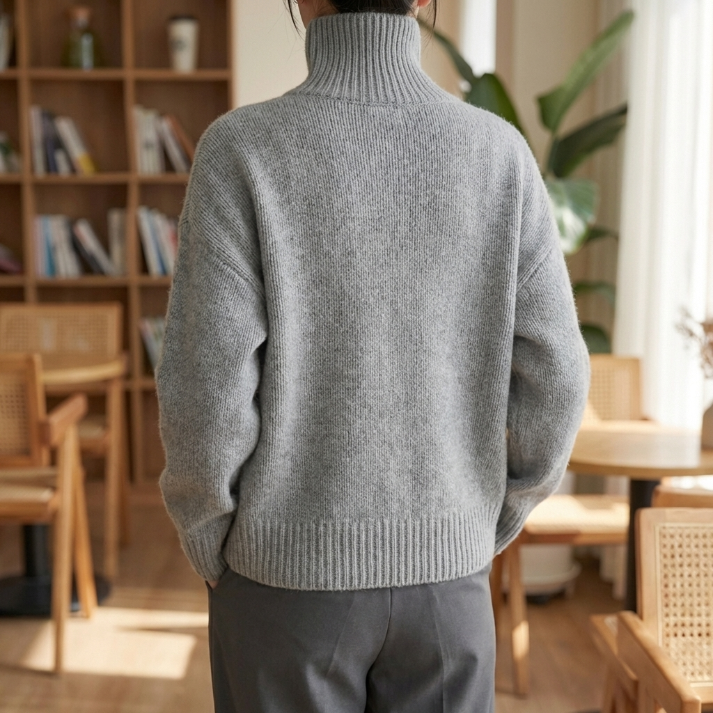 Pullover in Lana Fine Spesso con Collo Alto per Donne