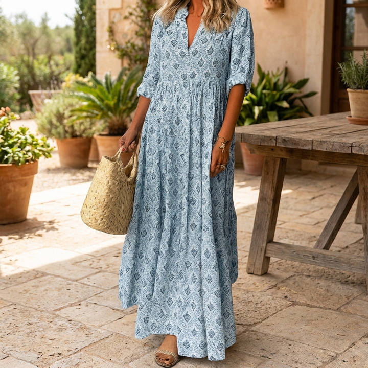 Abito Maxi Leggero con Stampa Vintage da Donna