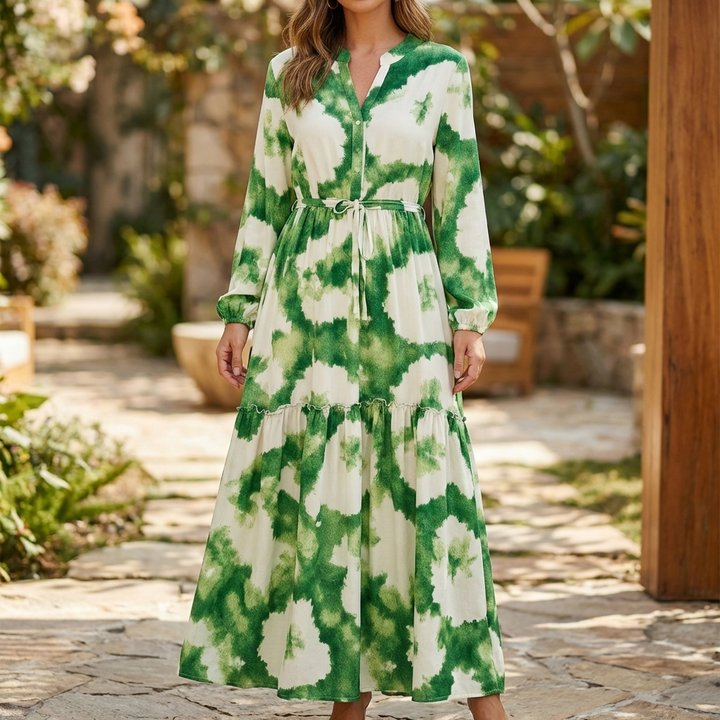 Abito Maxi da Donna con Maniche Lunghe e Scollo a V