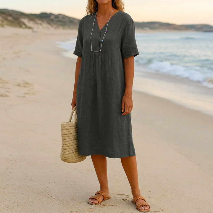 Abito da Spiaggia Rilassato con Scollo a V e Maniche Corte