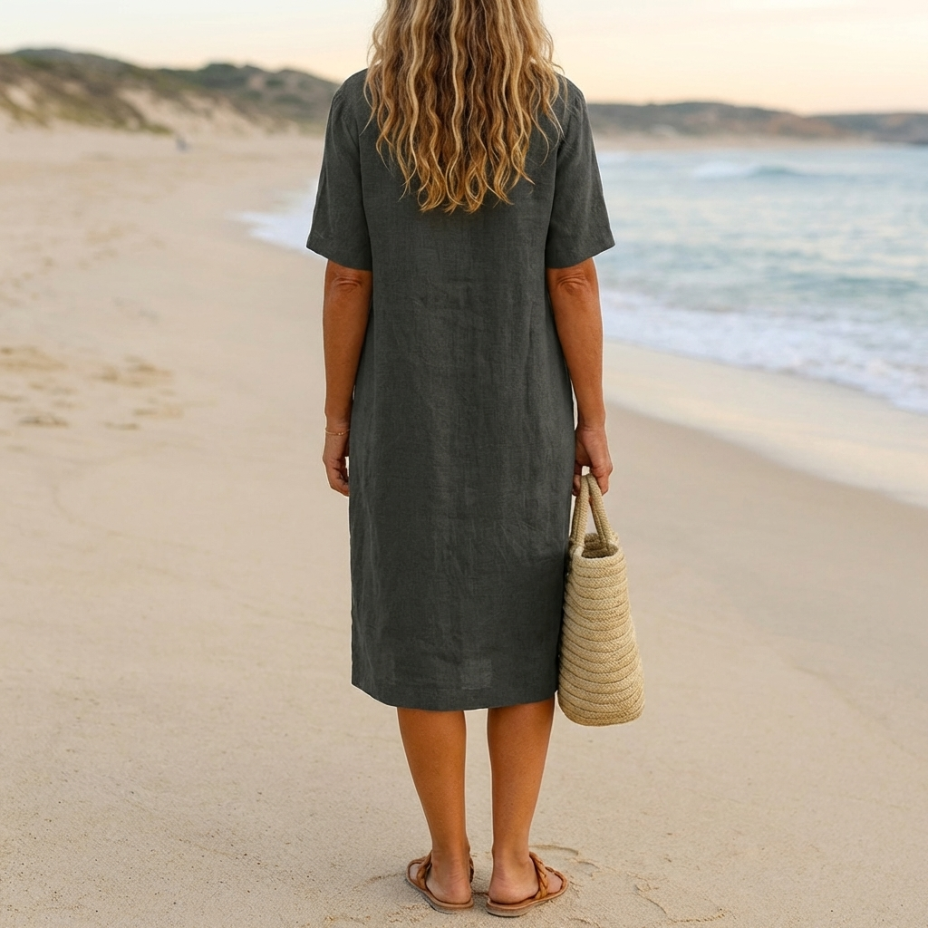 Abito da Spiaggia Rilassato con Scollo a V e Maniche Corte