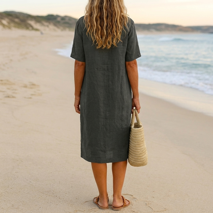 Abito da Spiaggia Rilassato con Scollo a V e Maniche Corte