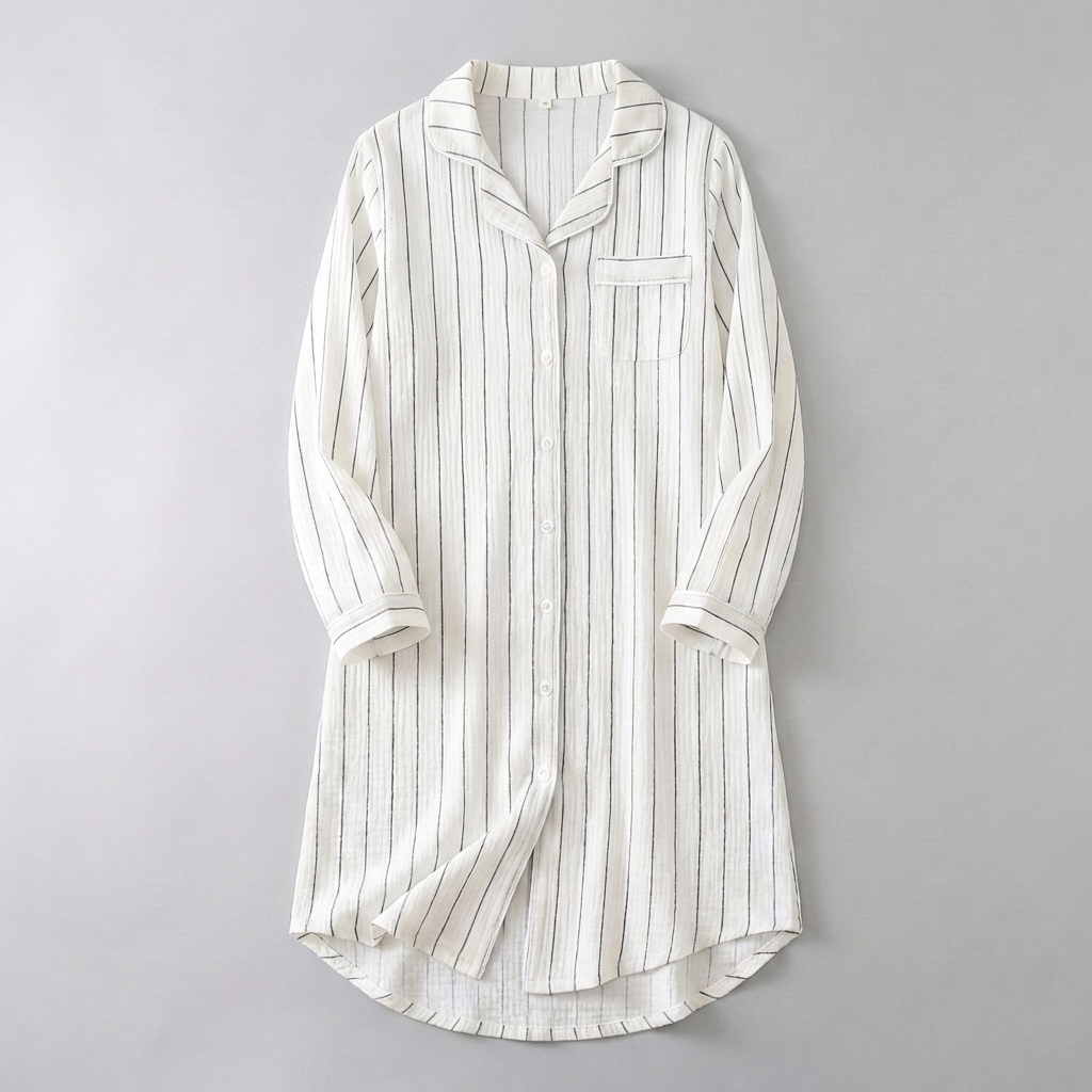 Camicia da notte leggera in cotone a righe per donne