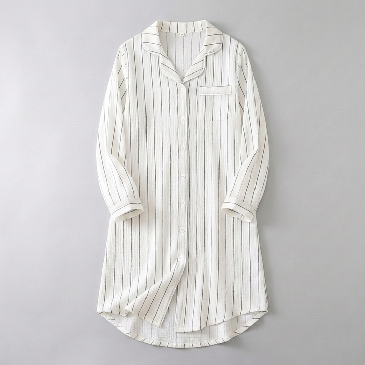 Camicia da notte leggera in cotone a righe per donne