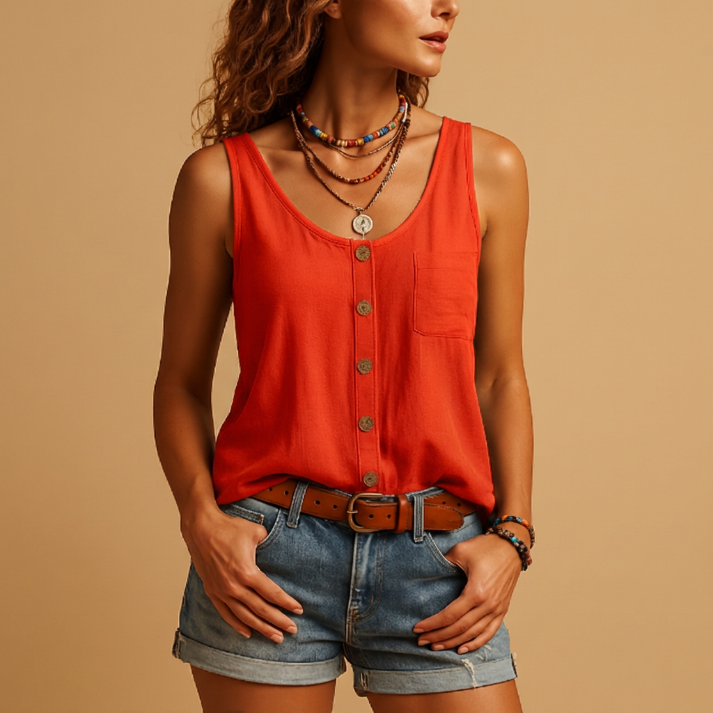 Blusa senza maniche con bottoni per donne