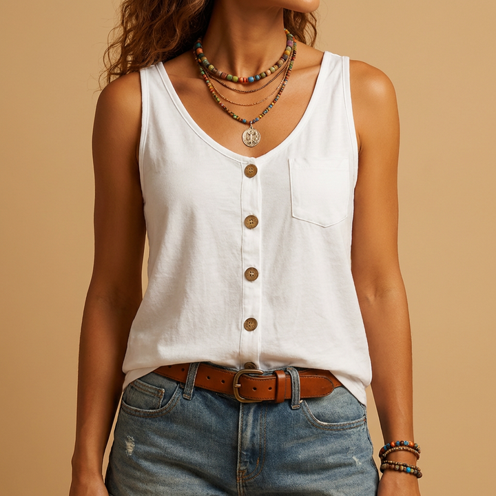 Blusa senza maniche con bottoni per donne