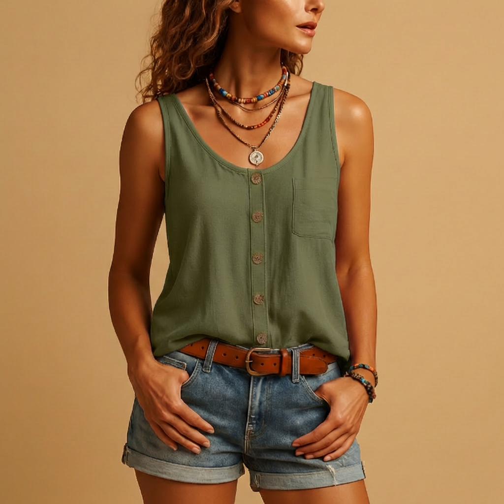 Blusa senza maniche con bottoni per donne