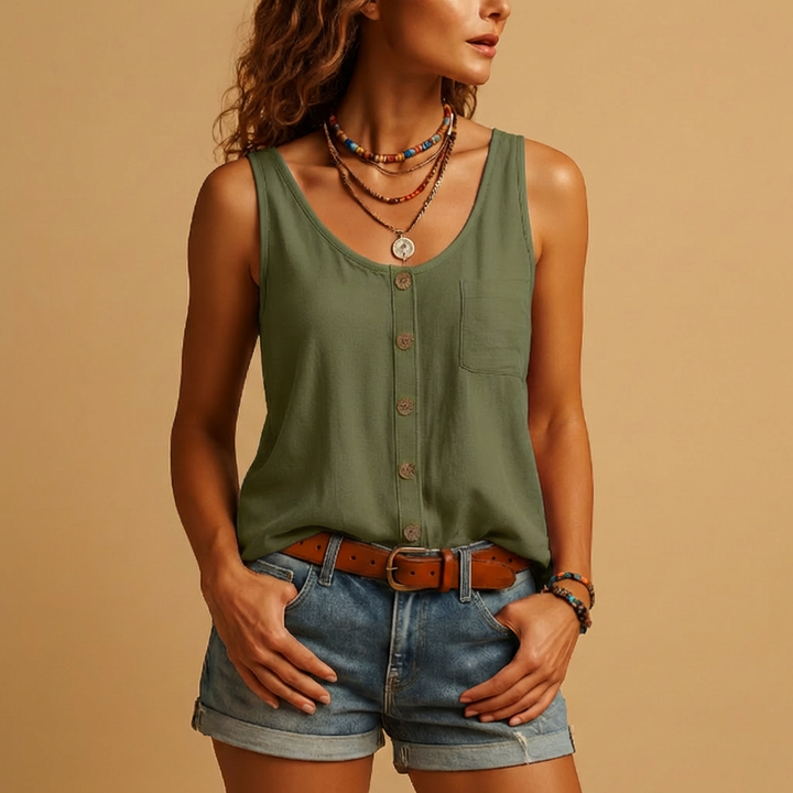 Blusa senza maniche con bottoni per donne
