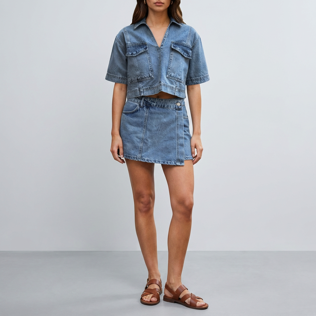 Set Denim Due Pezzi con Top e Gonna