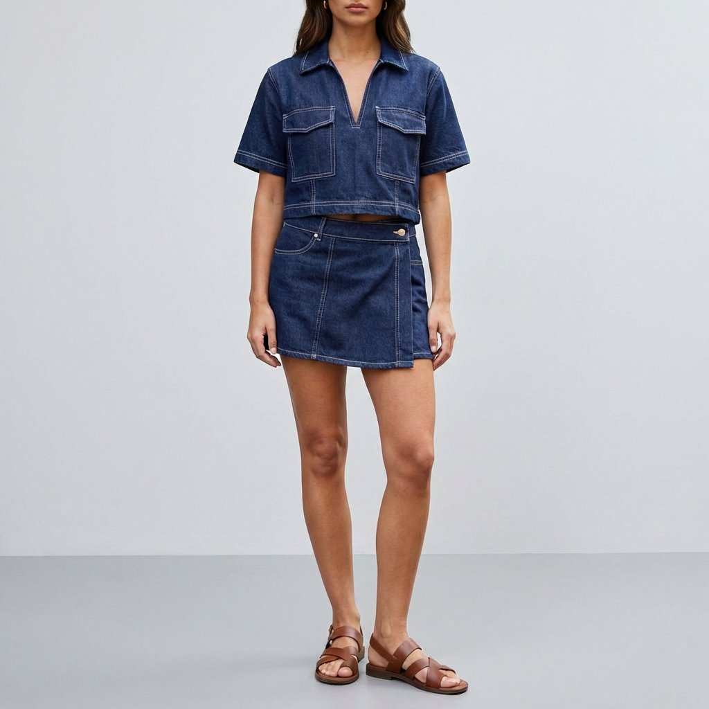Set Denim Due Pezzi con Top e Gonna