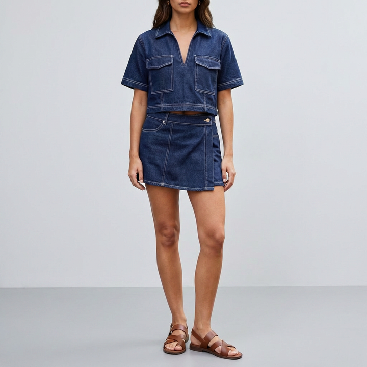 Set Denim Due Pezzi con Top e Gonna