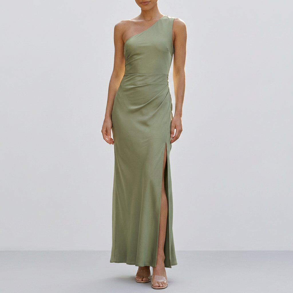 Abito Maxi in Satin con Spalla Scoperta per Donne