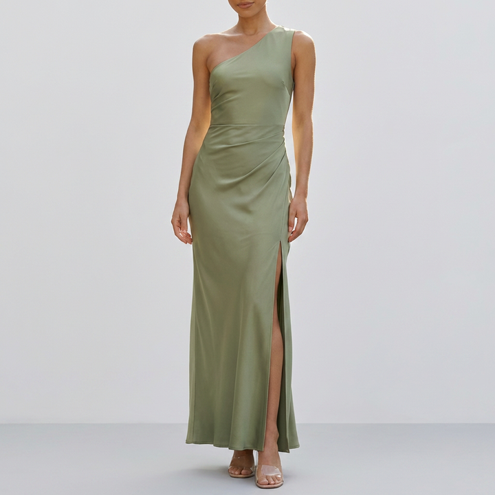 Abito Maxi in Satin con Spalla Scoperta per Donne
