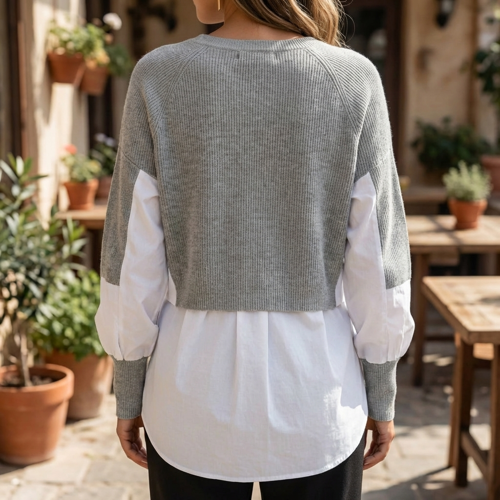Pullover Due in Uno con Orlo Bianco