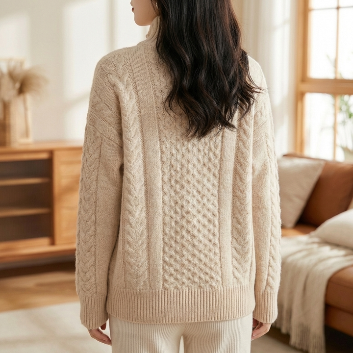 Cardigan in Lana Fine con Scollo Alto per Donne