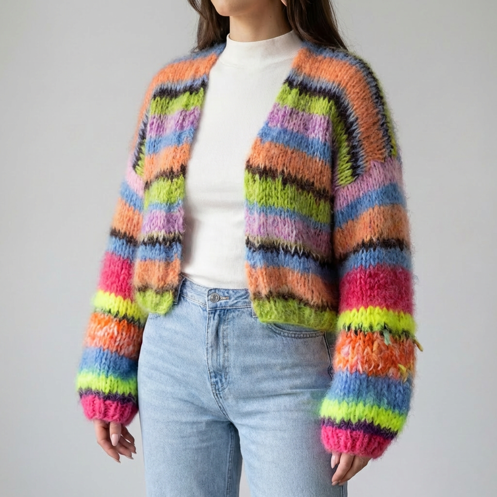 Cardigan Aperto Striato per Donna