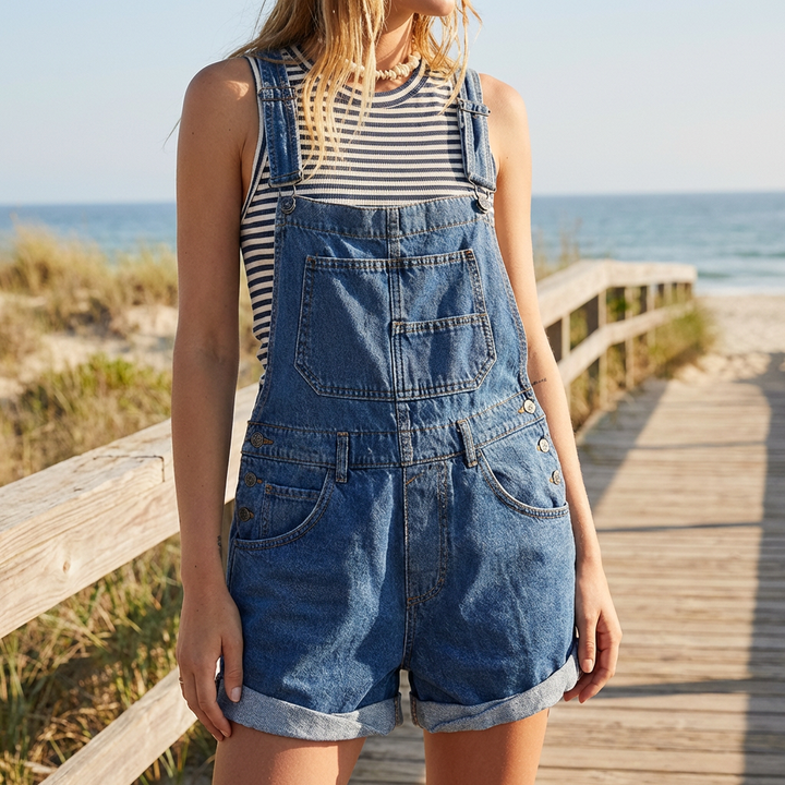 Salopette Denim Senza Maniche Casual Chic