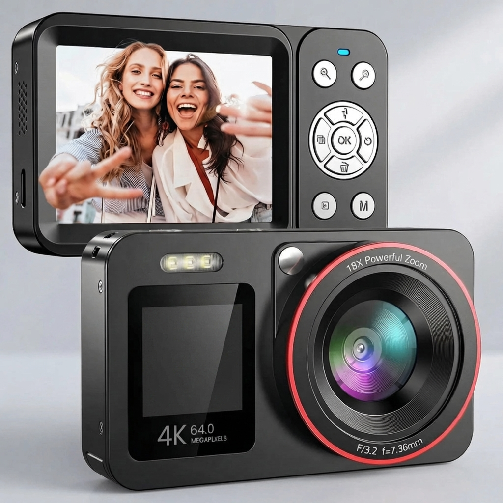 Fotocamera Digitale Compatta 4K a Doppio Schermo