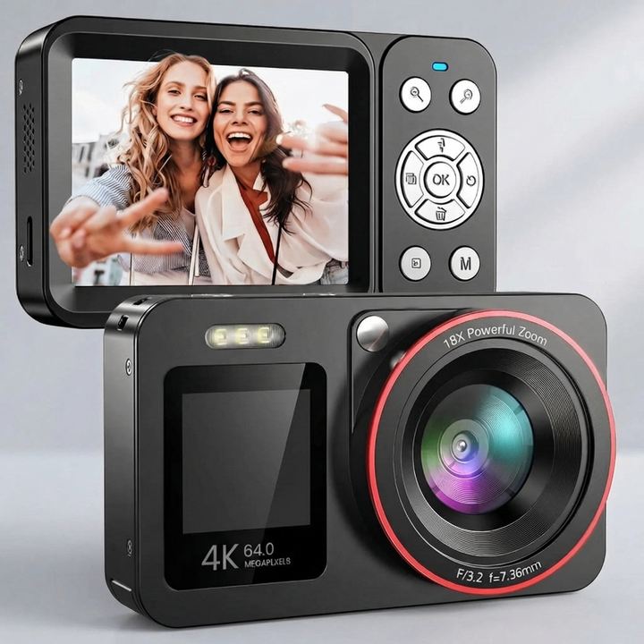 Fotocamera Digitale Compatta 4K a Doppio Schermo