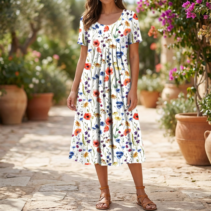 Abito Estivo Vintage Floreale con Volant per Donne