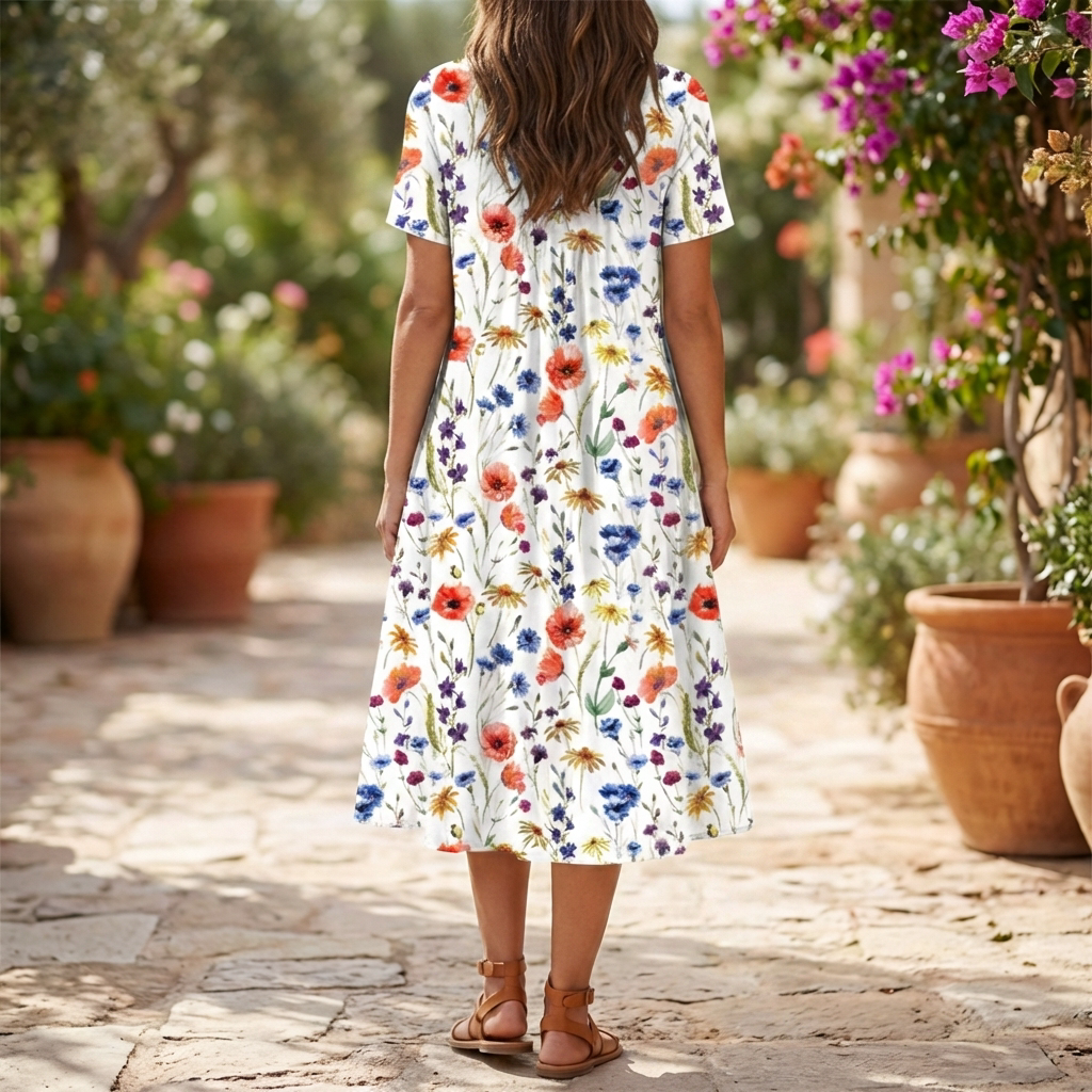 Abito Estivo Vintage Floreale con Volant per Donne