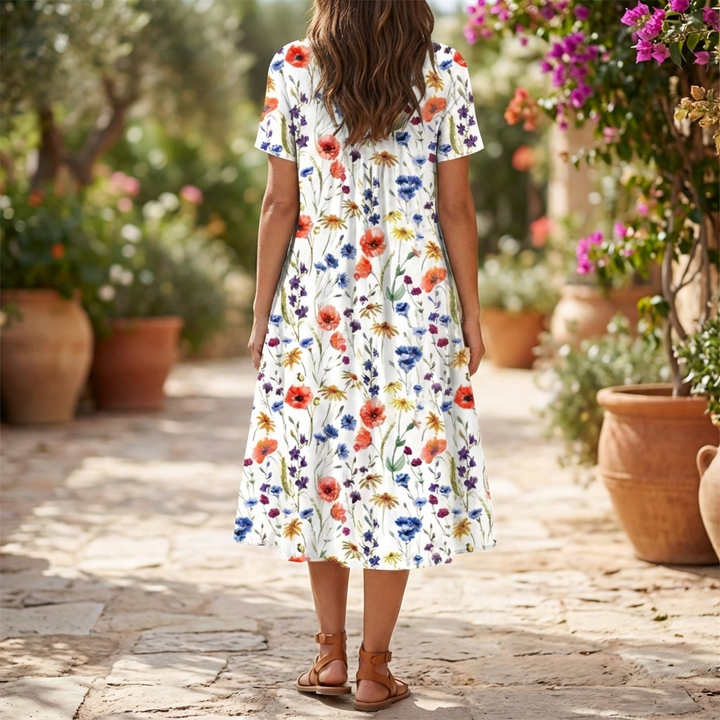 Abito Estivo Vintage Floreale con Volant per Donne