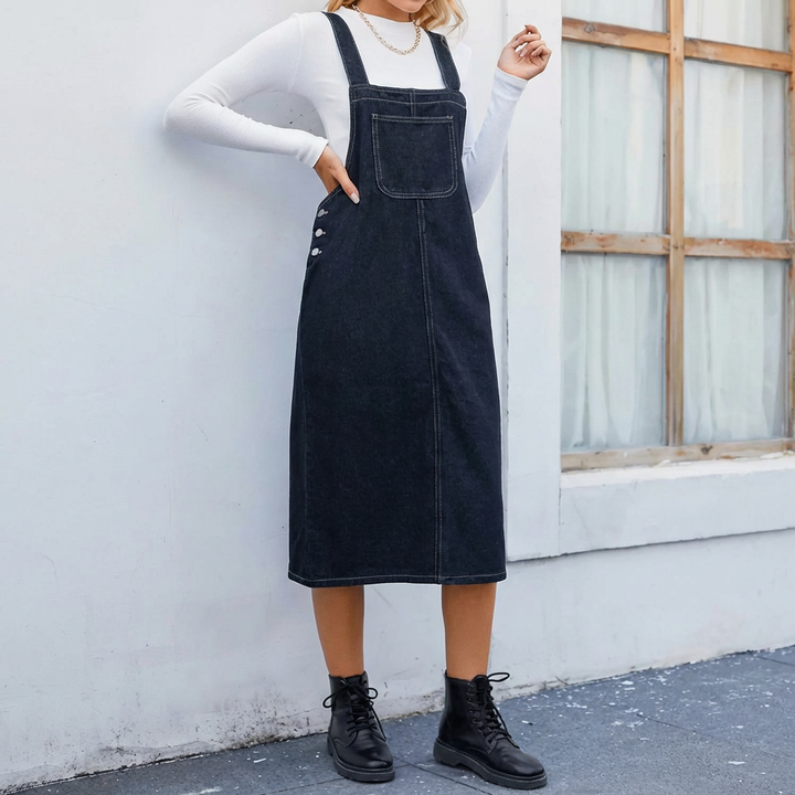 Abito Pinafore Midi in Denim da Donna
