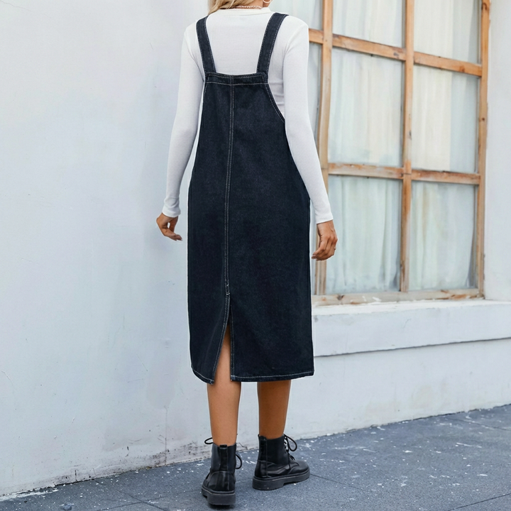 Abito Pinafore Midi in Denim da Donna