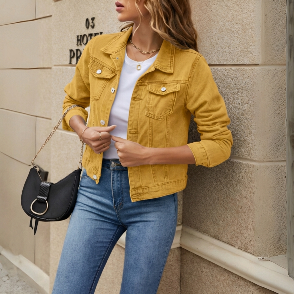 Giacca in Denim Classica con Bottoni per Donne