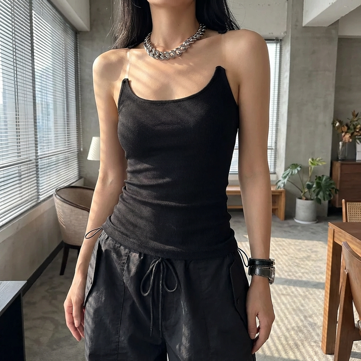 Canottiera Ribbed con Spalline Invisibili per Donne