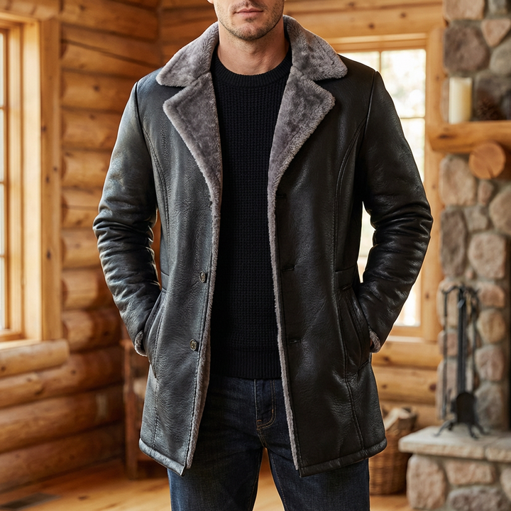 Cappotto in Pelle Foderato in Pelliccia per Uomini
