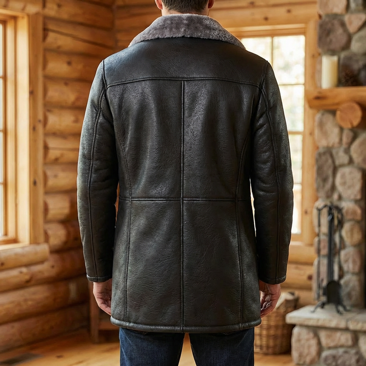 Cappotto in Pelle Foderato in Pelliccia per Uomini