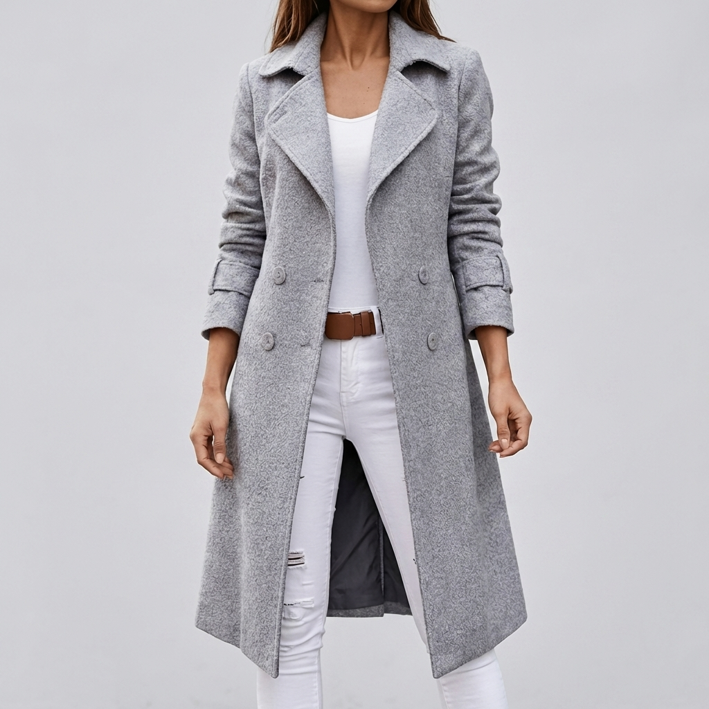 Cappotto Doppio Petto Simile alla Lana per Donne