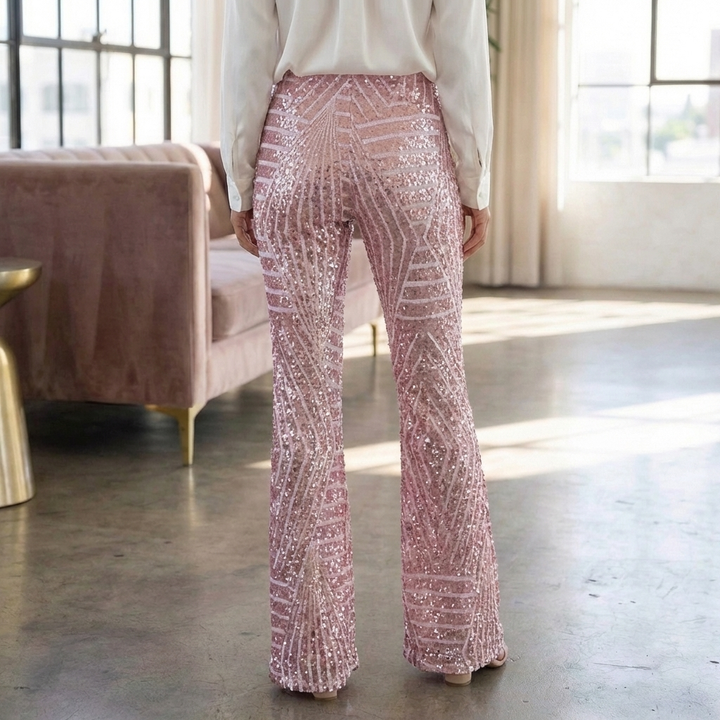 Pantaloni Flare Alti in Paillettes da Donna