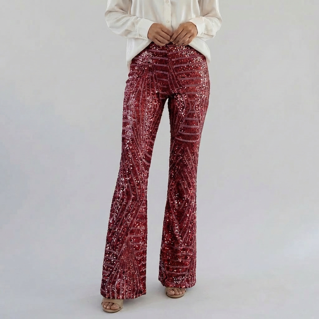 Pantaloni Flare Alti in Paillettes da Donna