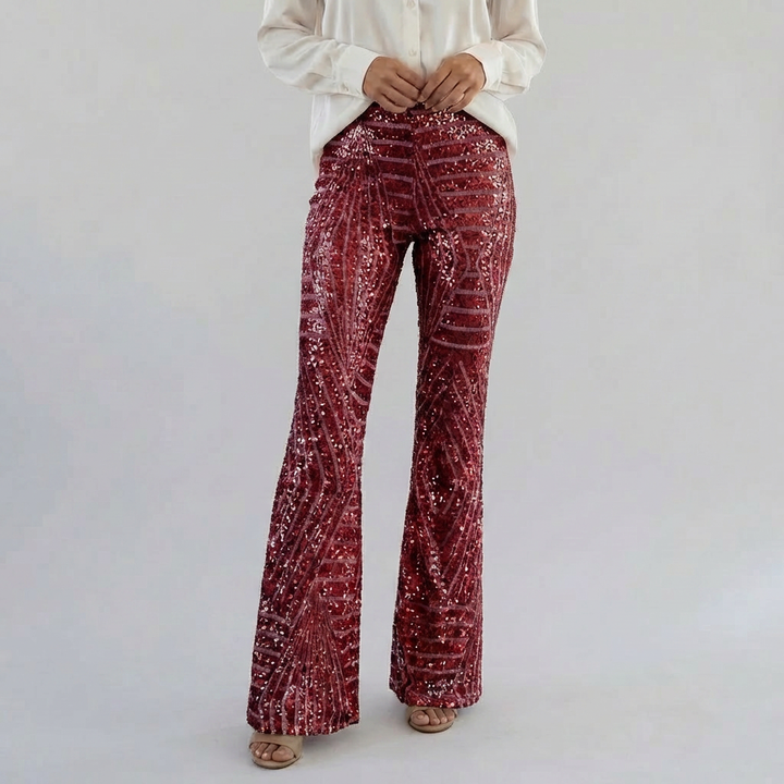 Pantaloni Flare Alti in Paillettes da Donna