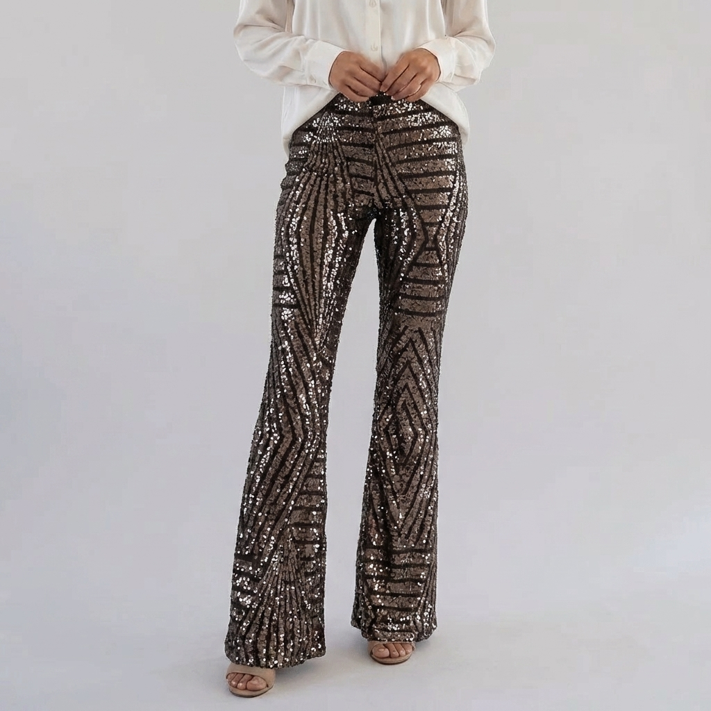 Pantaloni Flare Alti in Paillettes da Donna