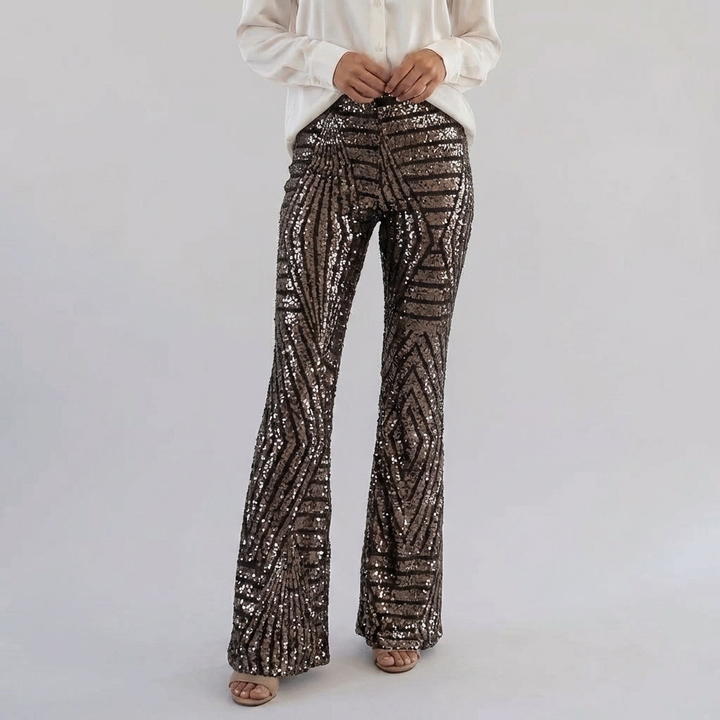 Pantaloni Flare Alti in Paillettes da Donna