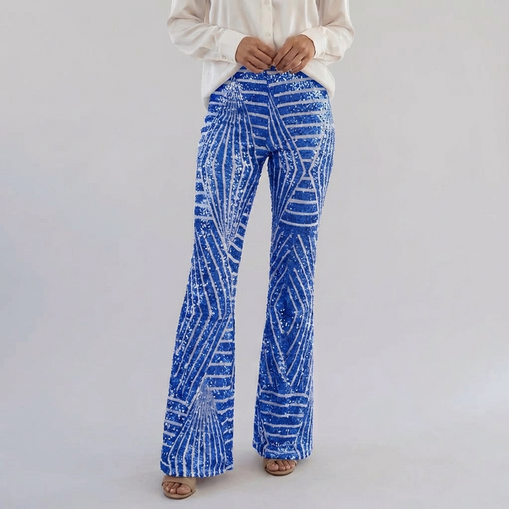 Pantaloni Flare Alti in Paillettes da Donna