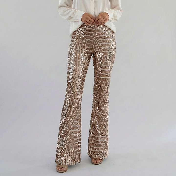 Pantaloni Flare Alti in Paillettes da Donna