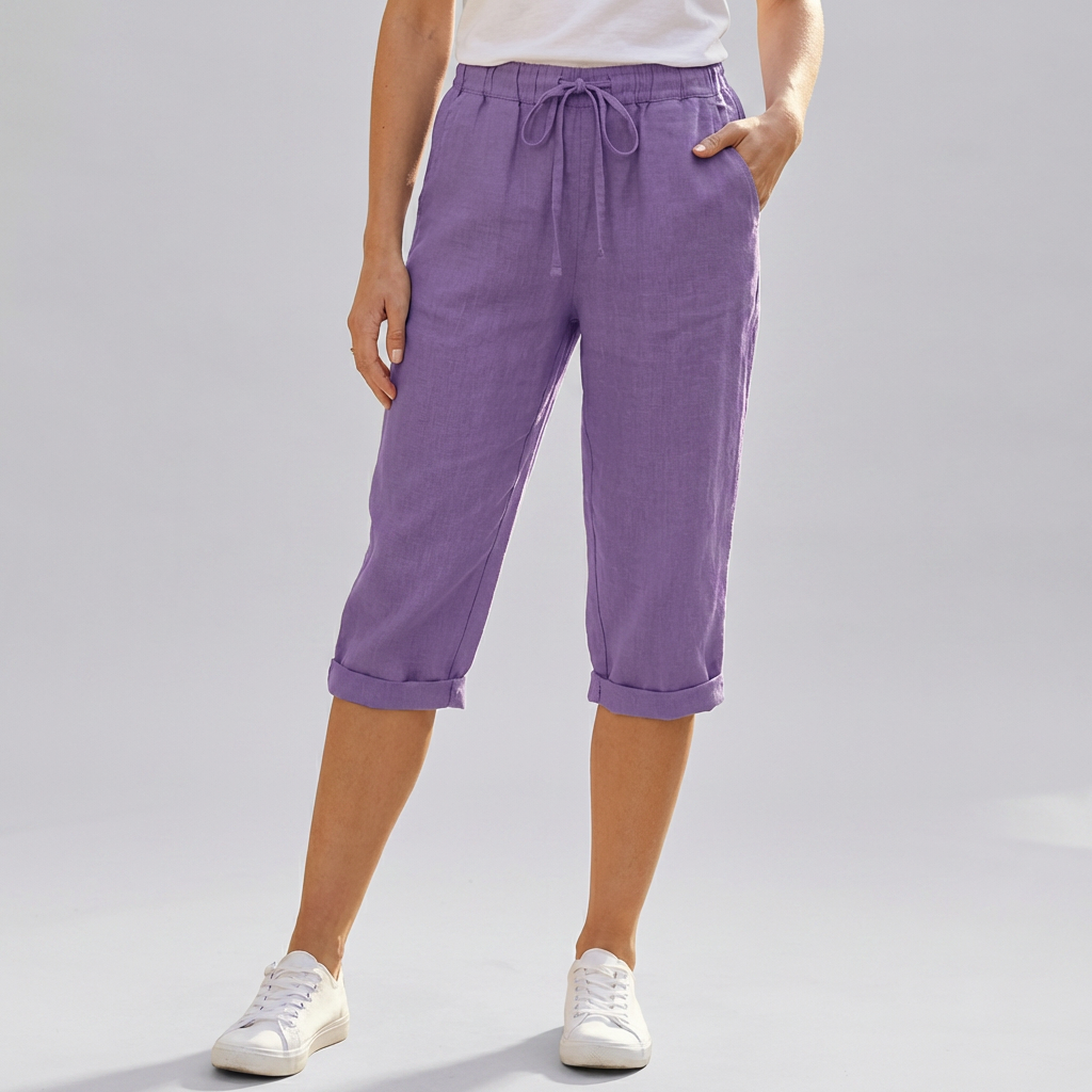 Shorts Harem in Cotone e Lino per Donne Lunghezza Ginocchio