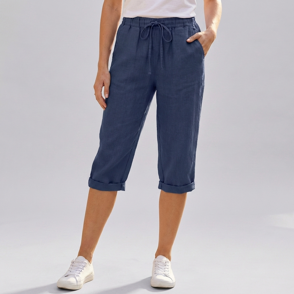 Shorts Harem in Cotone e Lino per Donne Lunghezza Ginocchio
