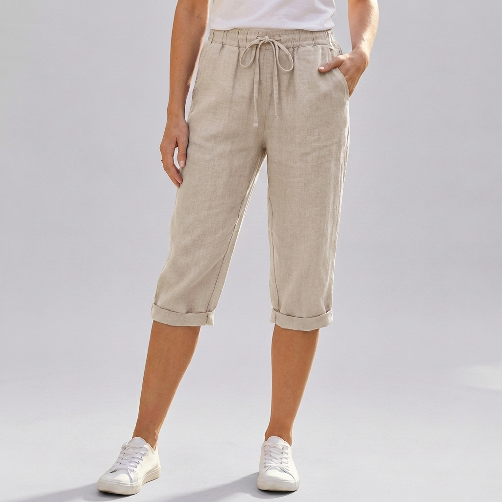 Shorts Harem in Cotone e Lino per Donne Lunghezza Ginocchio